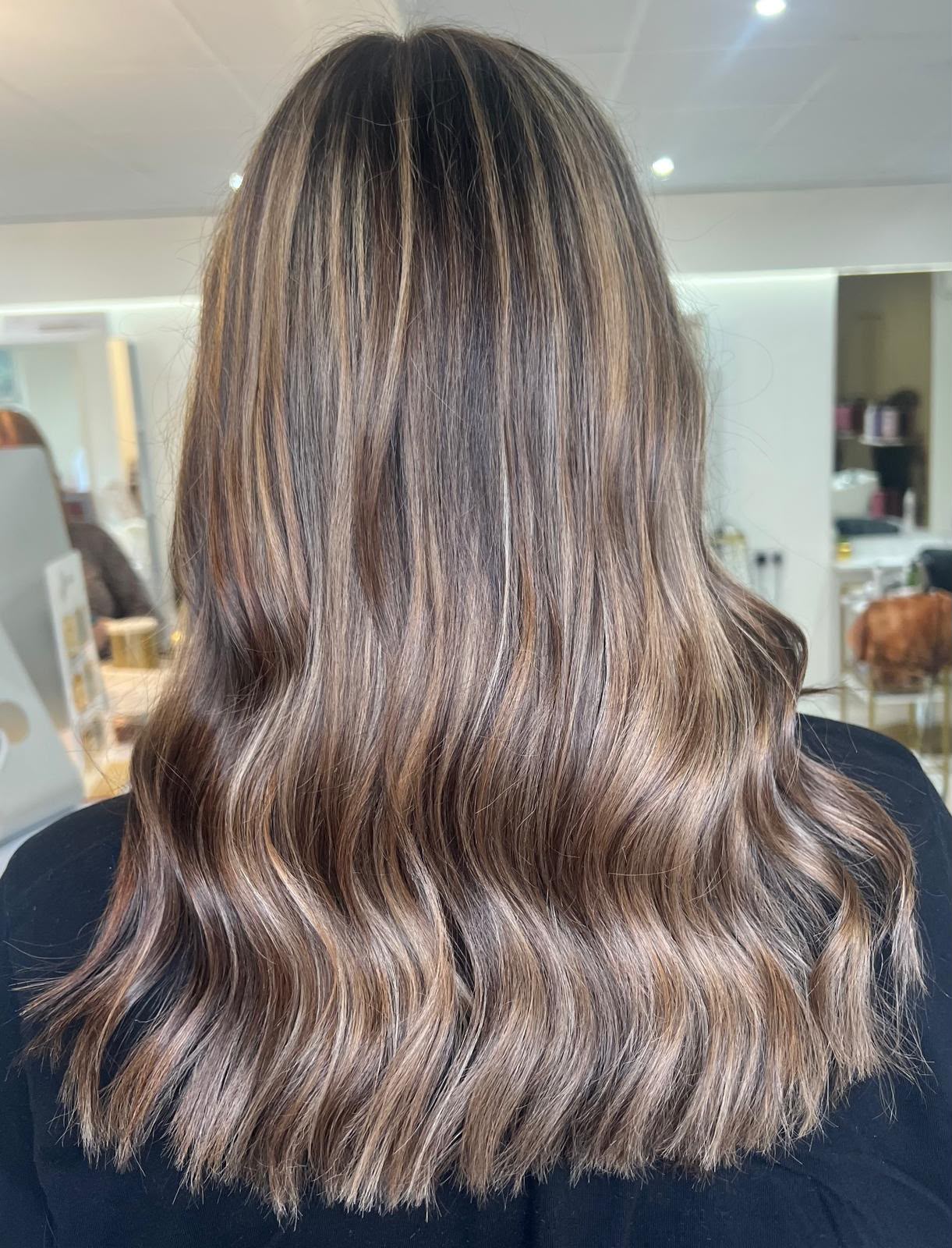 Brunette balayage colour finished at Dolly Rocks